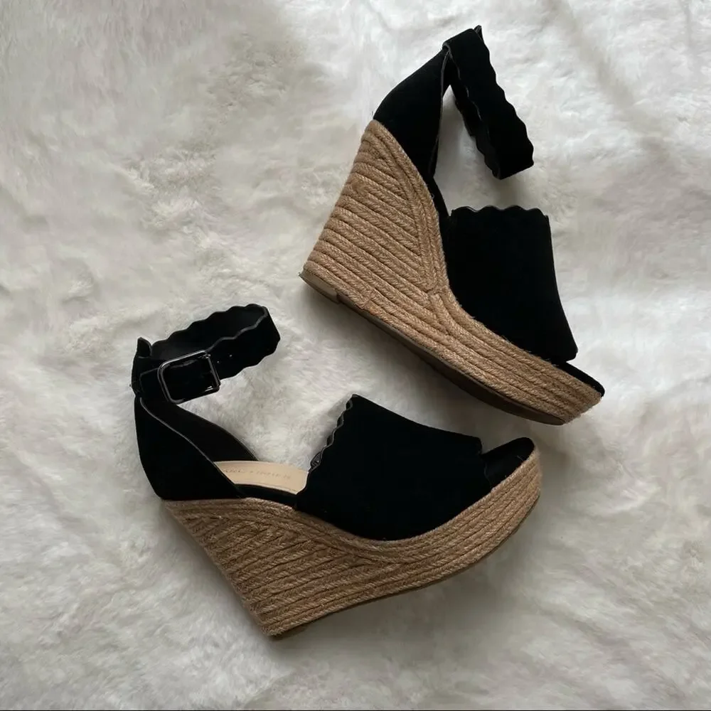 Marc Fisher Black Suede Wedges Size 7.5